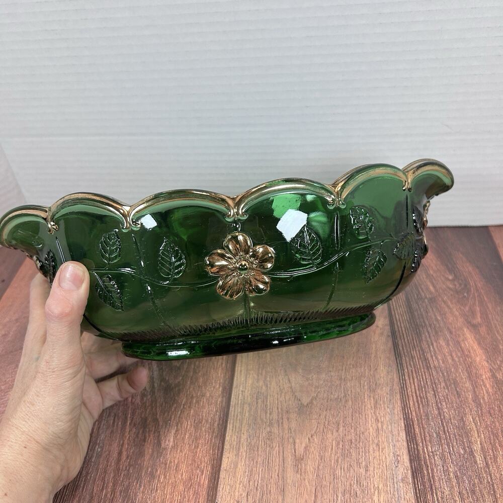 Antique CA. 1915 United States Glass Green Bowl Dogwood Paneled Floral Pattern - Picture 3 of 12